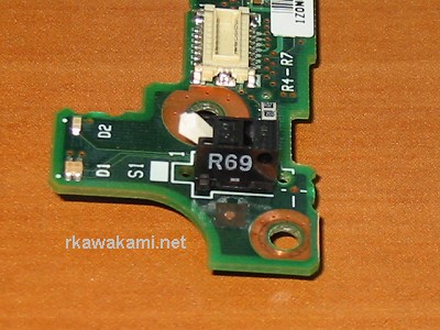 Omron switch on Sub Card, side view